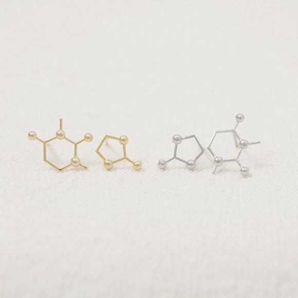 Gold Scientific Molecule Big Bang Earrings Gift - Picture 3 of 6
